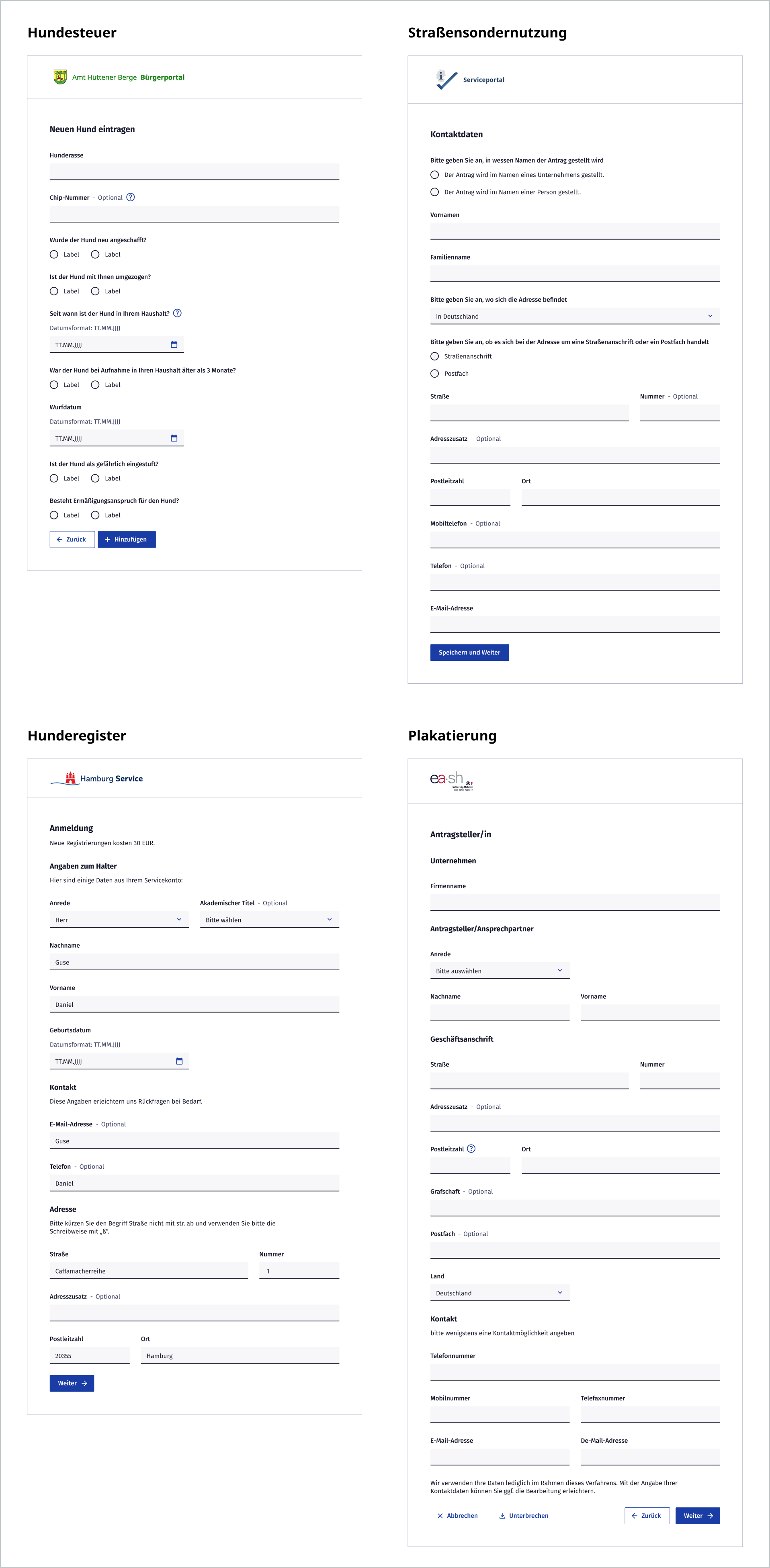 Anwendung von KERN an den Beispielen der Dienste Hundesteuer, Straßensondernutzung, Hunderegister und Plakatierung.
