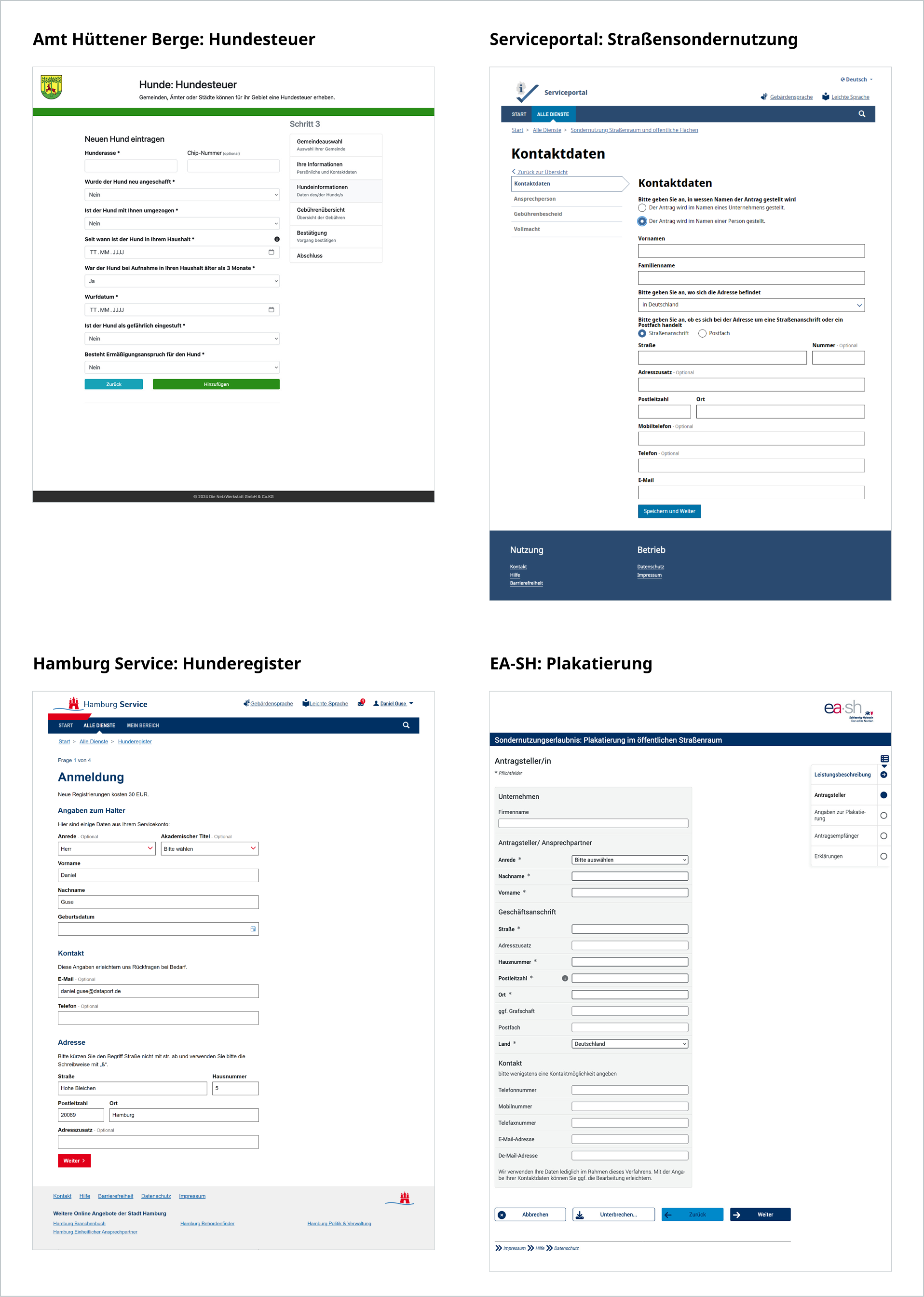 Ist-Zustand der Dienste Hundesteuer, Straßensondernutzung, Hunderegister und Plakatierung von verschiedenen Trägern.